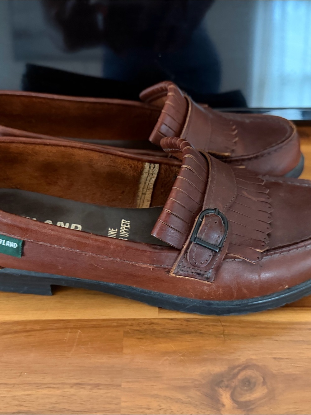 Eastland Brown Leather Kiltie Buckle Loafers - Picture 3 of 5